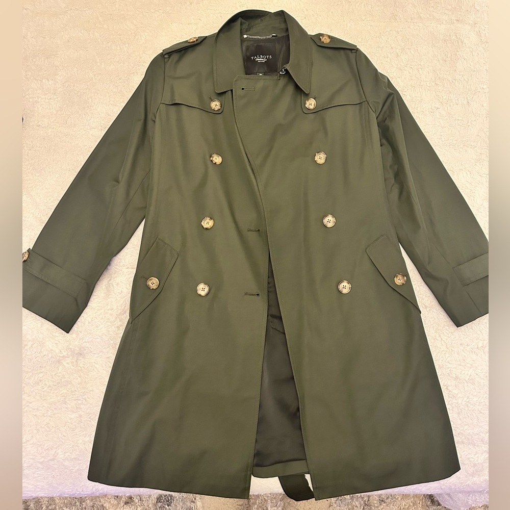 Talbot Olive Green Trench Coat with Tortoise Shell Buttons